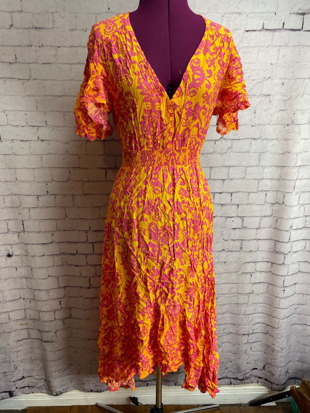 Abel the label size small orange and pink midi dress